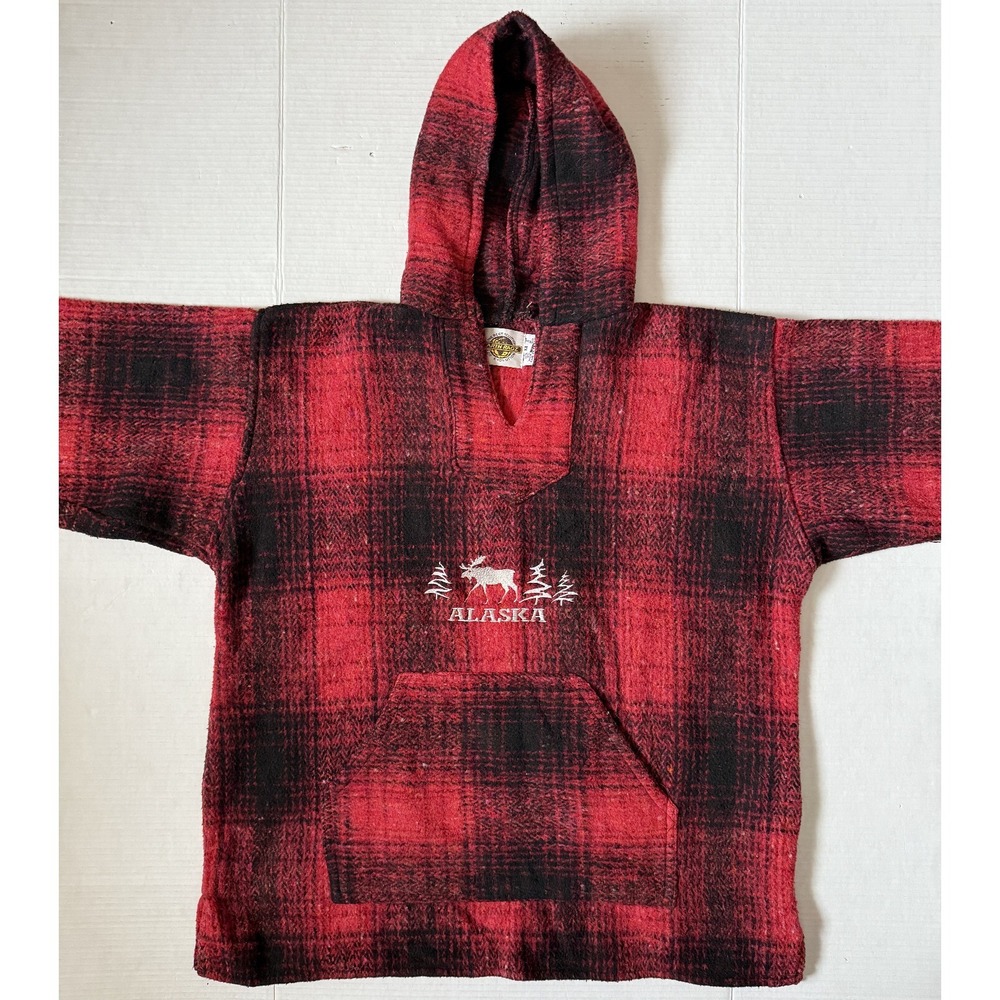 EARTH RAGZ  Men's Oversized Baja Blanket Drug Rug Buffalo Plaid Hoodie - Medium‎